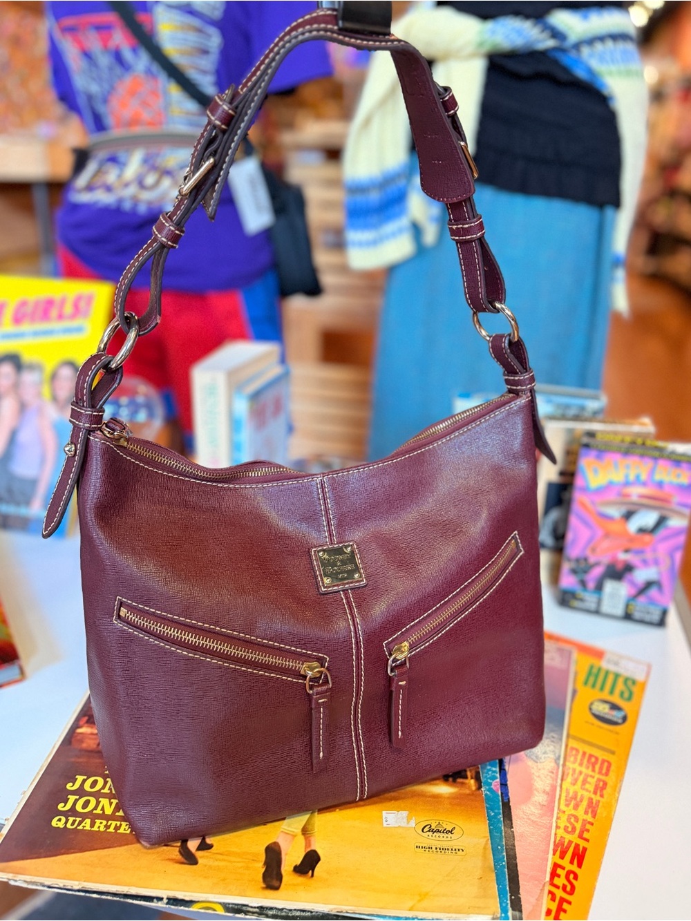 Dooney & Bourke Mary Pebble Grain Leather Hobo Bag Plum Burgundy